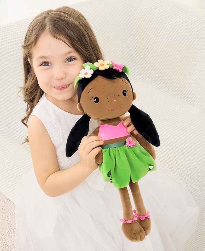Soft Baby Doll Toys (16'') for Girls, My First Baby Rag Dolls for 1 Year Old Girl Birthday Gift Plush Doll Toys Machine Washable Baby Doll for Toddler Kids Infants - African American Girl