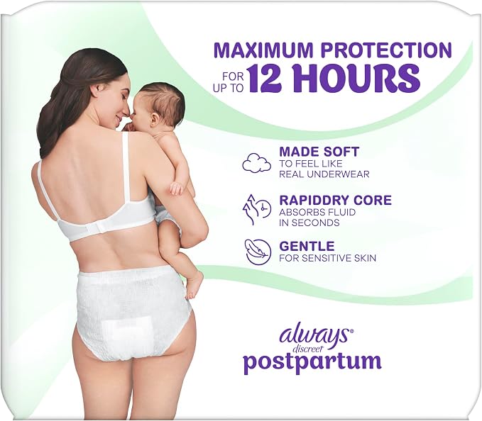 Always Discreet Postpartum and Adult Incontinence Underwear for Women, Small/Medium, Maximum Protection, 14 Count (Pack of 3)