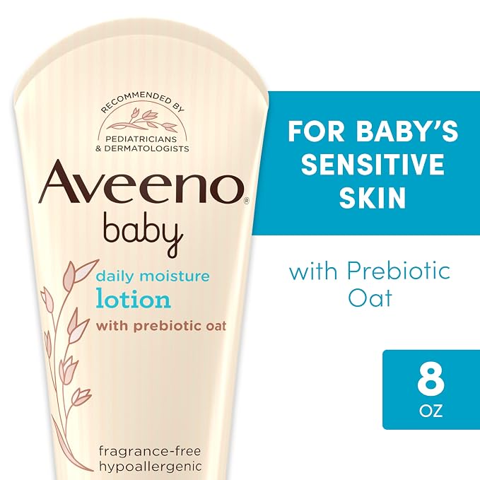 Aveeno Baby Daily Moisture Body Lotion for Sensitive Skin, Hypoallergenic Moisturizing Baby Lotion with Nourishing Oatmeal to Deeply Moisturize Baby's Skin, Fragrance-Free, 8 fl. oz (Pack of 12)