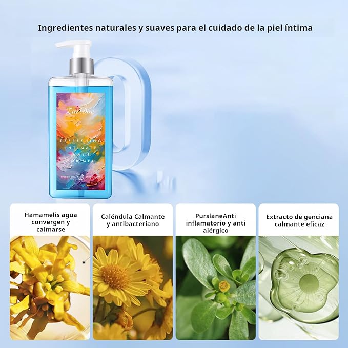 Refresh Gentle Intimate Wash for Men, Daily Cleanser with Lactic Acid & Menthol, pH Balanced for Sensitive Skin, Blue, 10.14 fl oz