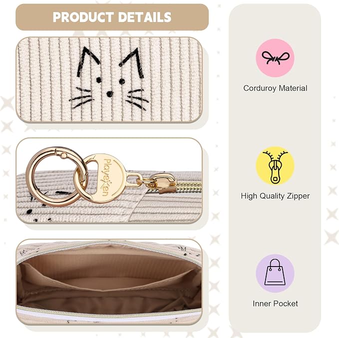 Corduroy Tampon Holder for Purse, Cute Period Bag with Ring Buckle, Portable Tampon Bag Organizer Case for Feminine Products (Bow-Beige)