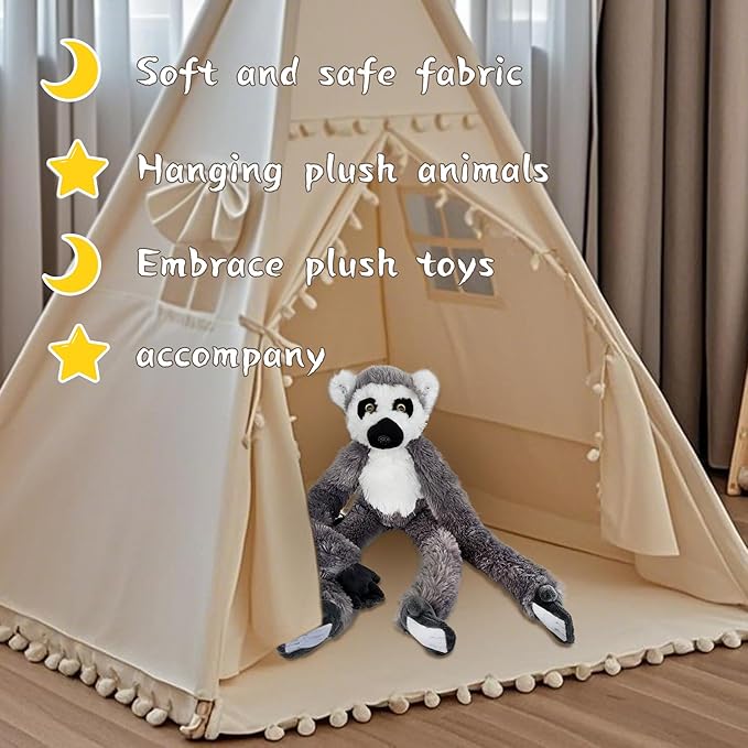 Stuffed Lemur Toy Hanging Stuffed Animal, Hooks and Stuffed Animals with Rings for Kids, Gifts for Boys and Girls,Lemur Plush Decoration Toys Hanging 20inches