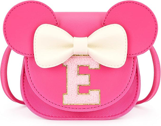mibasies Toddler Purse Girl Gifts: Girls Birthday Gifts for 3-8 - Toys for Ages 2-4 Girls Mouse Ears Purse, Hot Pink, Letter E