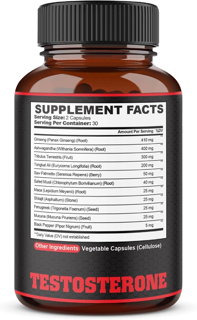 agobi Testosterone Supplement for Men - 11 Herbs - Ashwagandha, Tribulus, Ginseng & More - 60 Capsules for 1 Month