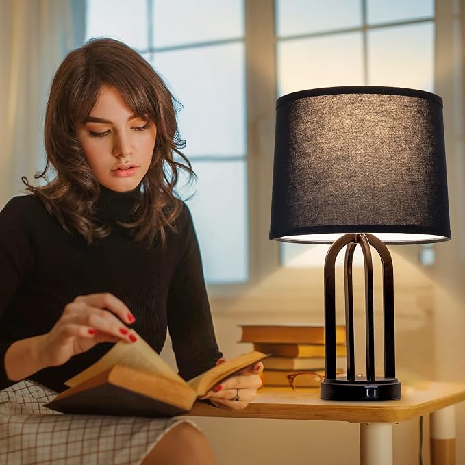 Black Lamp Shades Set of 2, 11.6"Top x 12.6"Bottom x 9.8"High Medium | Drum Lamp Shades for Table Lamps Floor Lamps Wall Lamps, Replacement Lampshades, Spider, Harp Holders Included, Easy Assembly