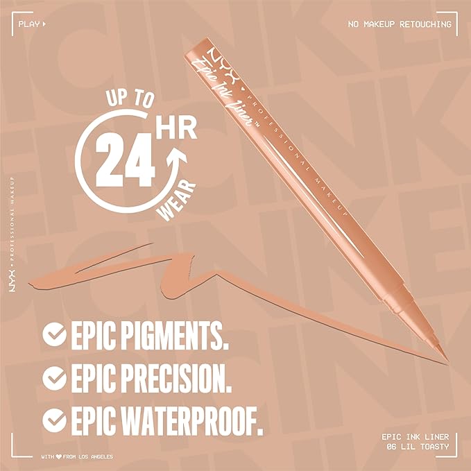 NYX PROFESSIONAL MAKEUP Epic Ink Liner, Waterproof Liquid Eyeliner with Vegan Formula - Lil Toasty (Beige Matte)