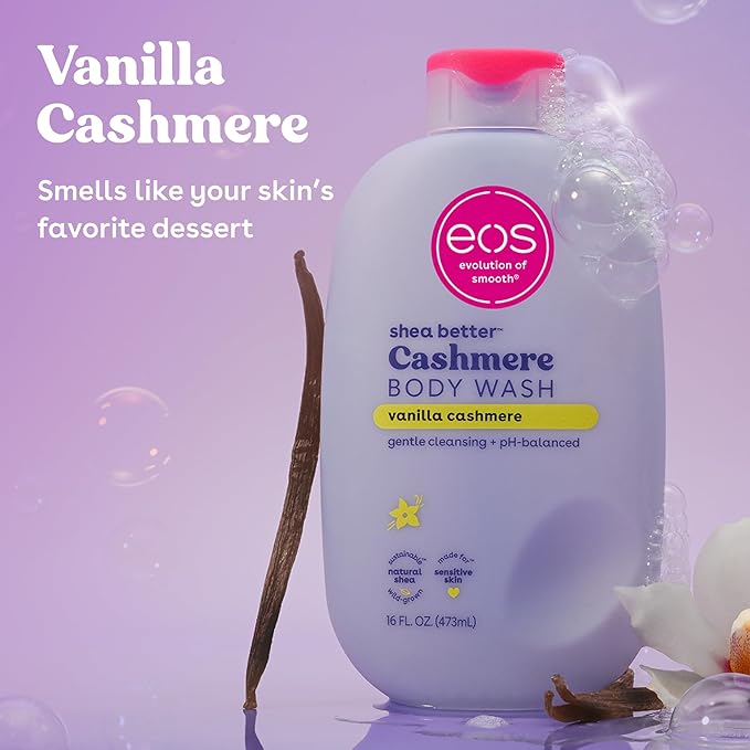 eos Body Wash, Vanilla, Moisturizing Creamy Gel Formula with Shea Butter, Glycerin, Vitamin E, pH Balanced, Sensitive Skin, Vegan, 16 fl oz