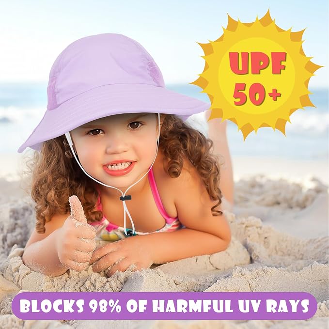 Toddler Baby Sun Hat Kids Summer Beach Essentials Adjustable Beach Hats with Bucket Wide Brim for Boys Girls Age 0-14 Years