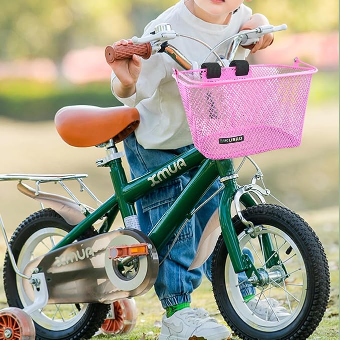 Kids Bike Basket - Front Bicycle Basket for Children, Metal, Cute Decorative Accessory for Kids Bikes & Scooters