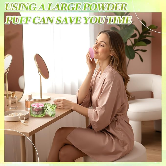Body Powder Puff and Container, Crystal Container with Soft Dust Powder Puff Washable Reusable Face Body Glitter Wet Dry Makeup for Women Gift(Green, Crown)