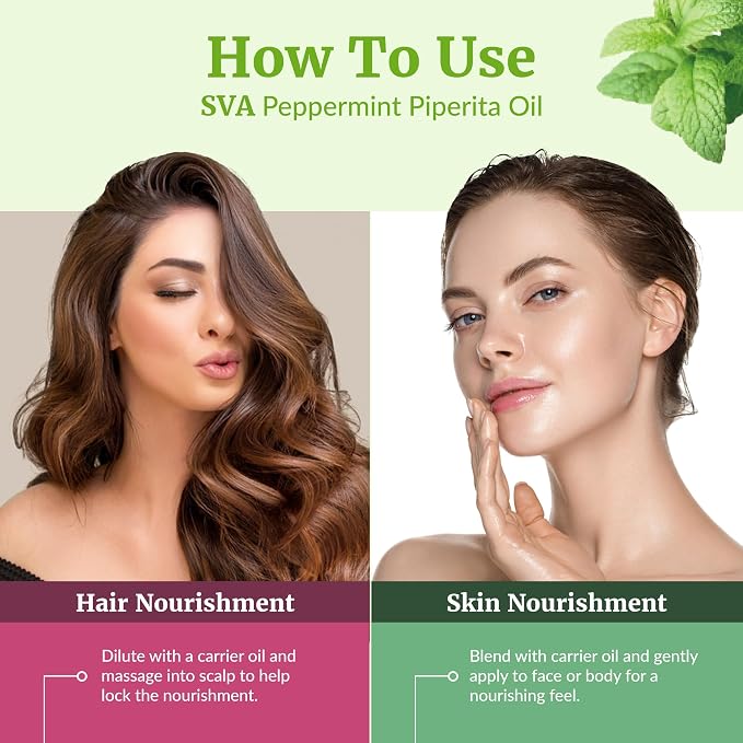 SVA Peppermint Piperita Essential Oil 4 Fl Oz – for Diffuser, Skin & Hair Care – Ideal for Massage & DIY Blends - with Dropper