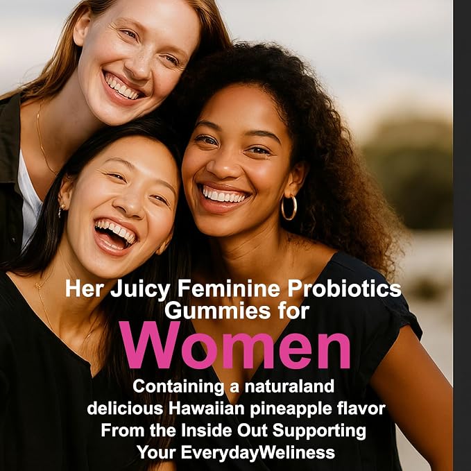 Her Juicy Women's Probiotic Gummies: ph Balance for Women & Slippery elm for Women, Clean Vegan, Pineapple Flavor, Prebiotics Blend, with Slippery Elm, Gut Health & Immune Defense, 60 Gummies
