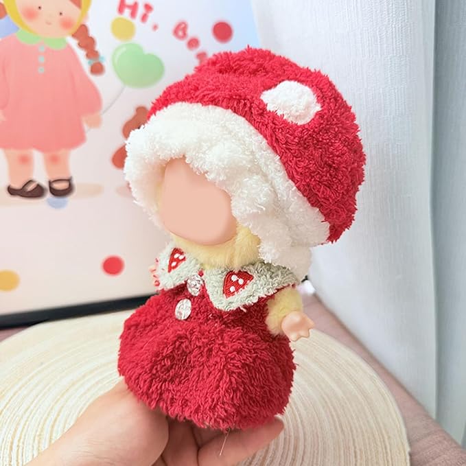 Clothes for 15/17cm Doll (No Doll), Fashion Outfit Set - Red Hat + Dress, Cute Dress Up Accessories (Red Mushroom)