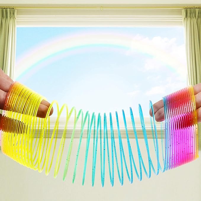 Liberty Imports 6 Pack: Large Magic Rainbow Coil Springs - 4" Classic Plastic Neon Plastic Walking Spring Toy, Bulk Kids Novelty Party Favor Supplies