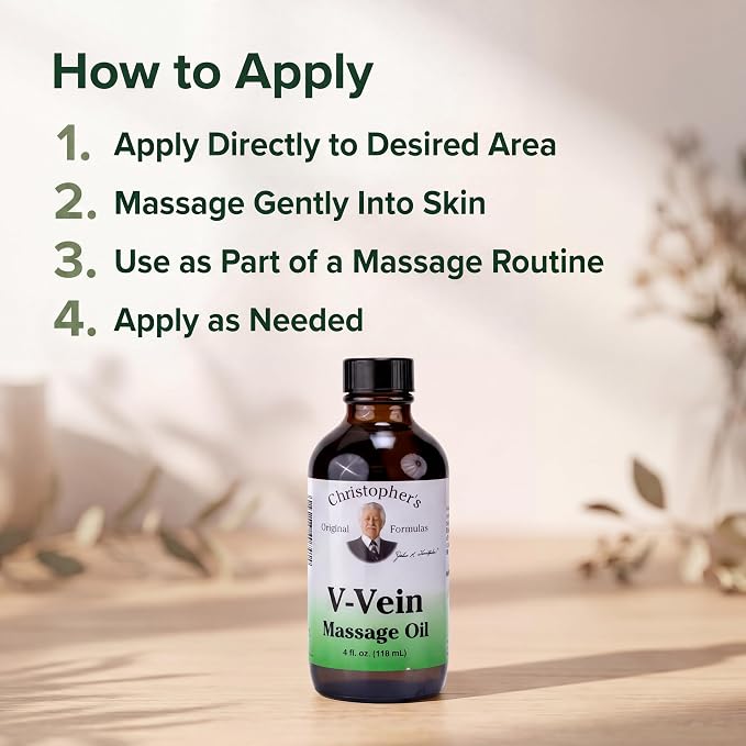 Christopher’s Original Formulas V-Vein Massage Oil, 4 fl oz | Herbal Topical Blend for Skin and Massage Care