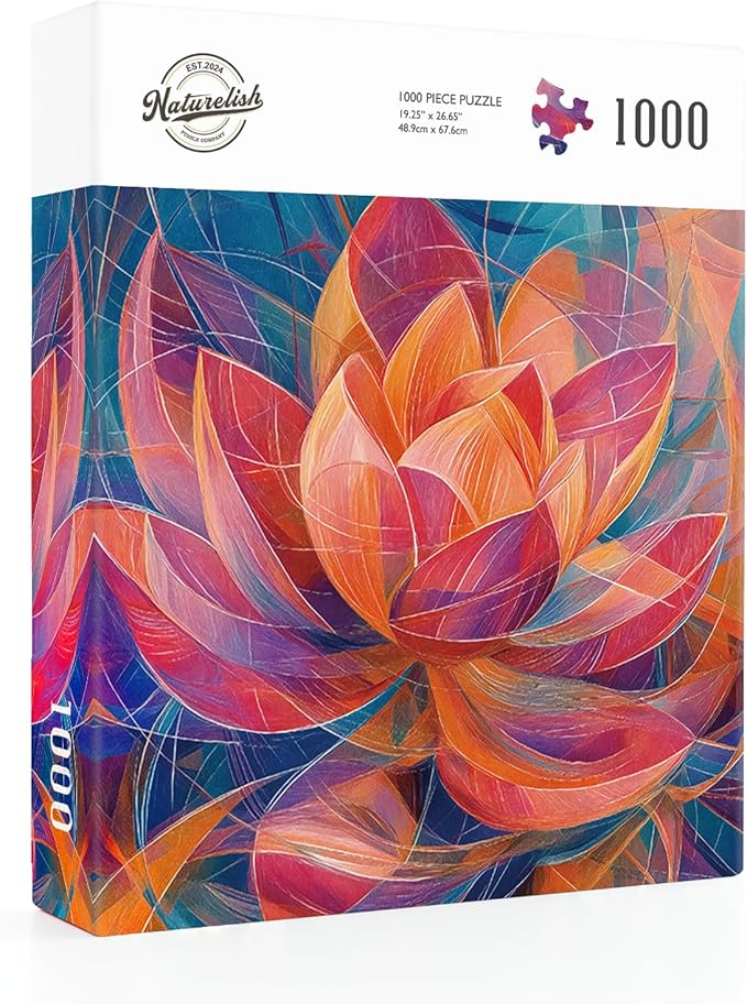 1000 Piece Jigsaw Puzzle for Adults, Abstract Lotus Flower Artwork with Matte Finish, Color-Coded Back for Easy Sorting, Vibrant Art Puzzle for Adults, 19.25 x 26.65 in