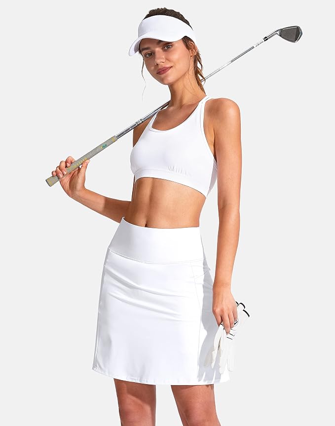 19" Ruffled Golf Skirts for Women | 3 Zipper Pockets, Knee Length, High Waisted, Long Skorts for Athletic, Casual, Tennis, Pickleball