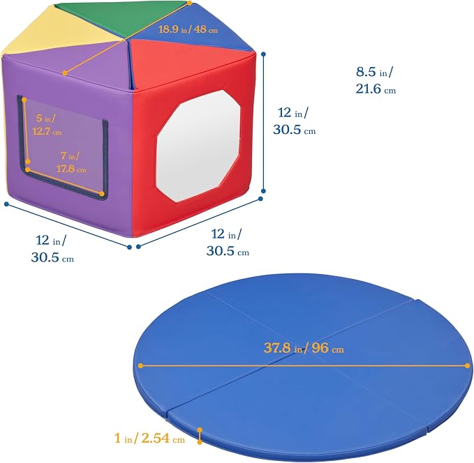 ECR4Kids SoftZone Wall of Mirrors Activity Center and Play Mat, Sensory Toy, Assorted, 3-Piece