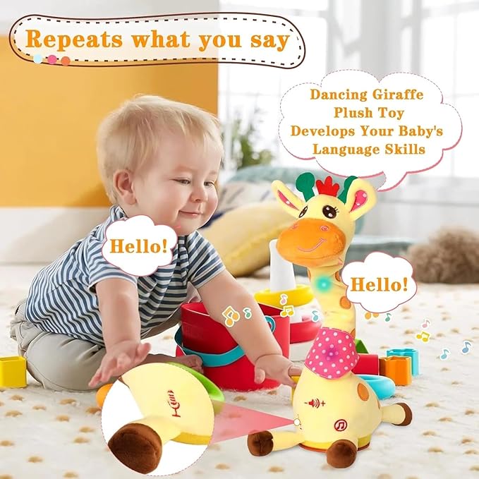 Musical Giraffe Toy, Dancing Talking Giraffe Toy, Stuffed Baby Toy Repeats What You Say, Colorful Glowing Plush Interactive Toys