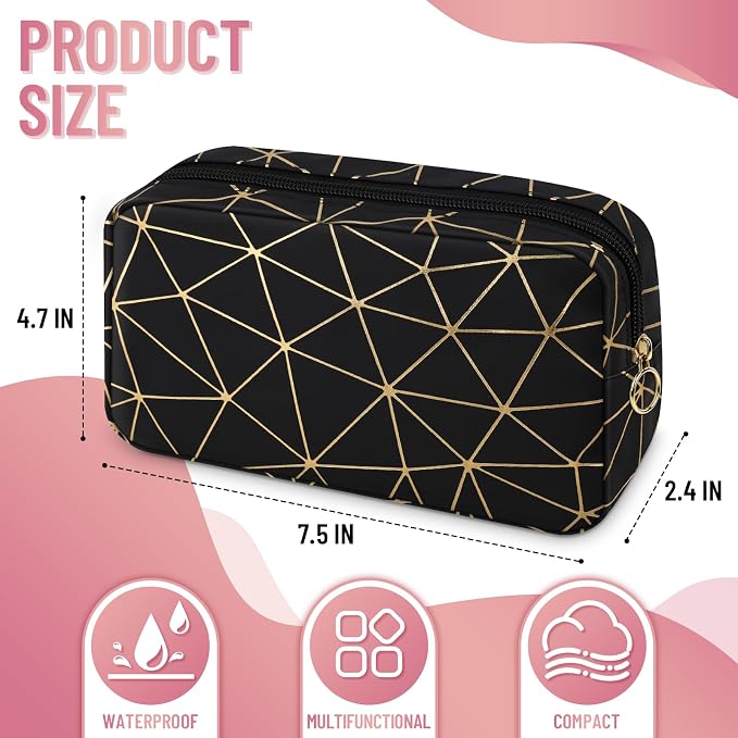 Tampon Holder for Purse Period Bag Waterproof Geometric PU Sanitary Napkin Storage Bag Portable Menstrual Cup Pad Pouch Cute Makeup Bag Feminine Gift Black Gold