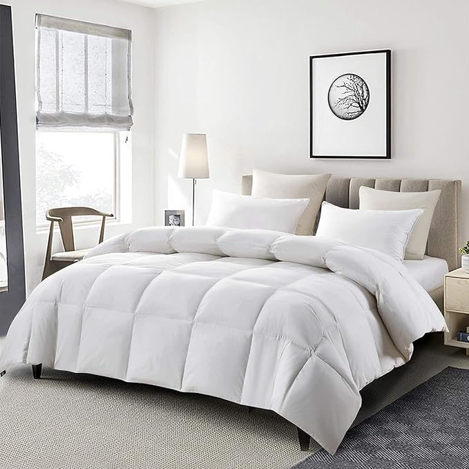 Serta Goose Feather Down Fiber Cotton Comforter Twin Size - 100% Cotton Duvet Insert - Hotel Luxury Hypoallergenic Bedding Comforter Extra Warmth 68 x 90 Inch White