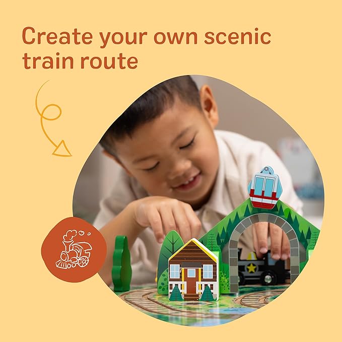 Melissa & Doug Take-Along Railroad Tabletop Playset with Wooden Train Toys, Animals & Scenery Play Pieces, Preschool Learning Toys for Girls & Boys 3+ - FSC Certified
