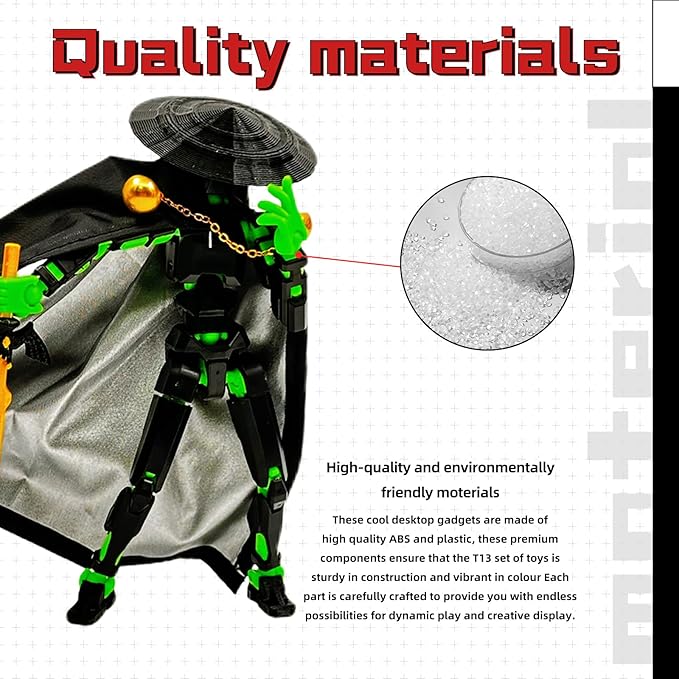 Assembly Completed Lucky 13 Action Figures, T13 Action Figure,3D Printed T13 Action Figure Multi-Jointed Movable, Dummy Hand Painted Figure, Desktop Decorations Game Gifts (Black Green)