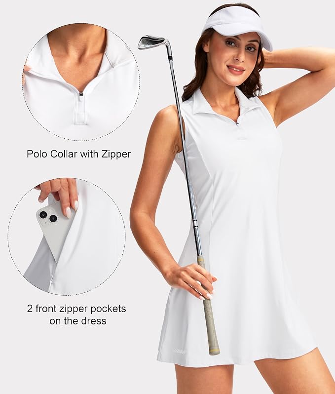 Viodia Women's Tennis Golf Dress with Shorts | Active, Exercise, Workout, Sports, Athletic, Dresses for Women, with Zipper Pockets