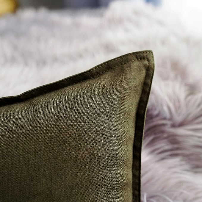 Jeanerlor Natural Cotton Linen Soft Soild Decorative Square Throw Pillow Covers Set Cushion Case for Sofa Bedroom Car24 x 24 Inch 60 x 60cm,Olive Green