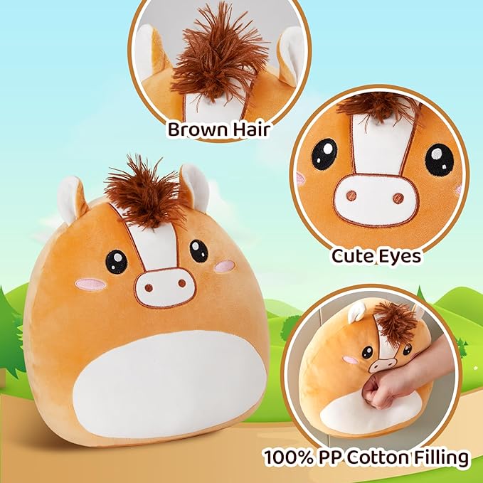 Athionsu 12 Inch Horse Plush Pillow Soft & Cuddly Stuffed Horse Soft Squishy Birthday for Toddler Kids Boys and Girls