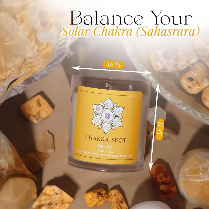 Solar Chakra Candle - Manipura Energy for Confidence & Personal Power, Uplifting Aromatherapy with Lemongrass, Grapefruit, Cinnamon, Cypress Essential Oils, Beeswax & Coconut Wax - 8oz