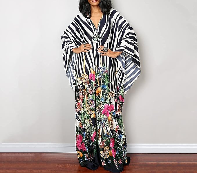Venasha Womens Caftan Floral Print Kaftan Dress Short Sleeve Swimsuit Cover up Loungewear for Summer