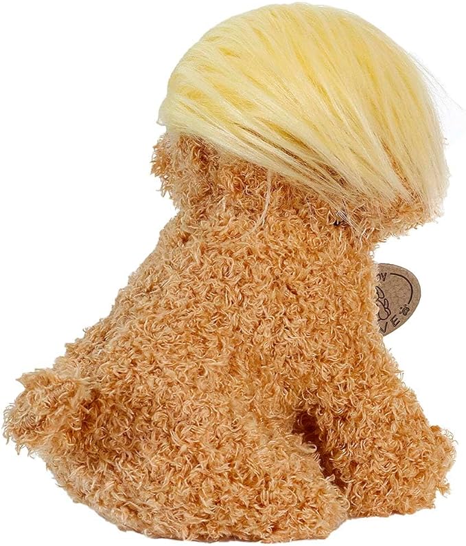Donald Teddy Dog with Wig, Tag and Flag Donald Doll Donald Dog Toy Funny Gifts Funny Toys (Yellow)