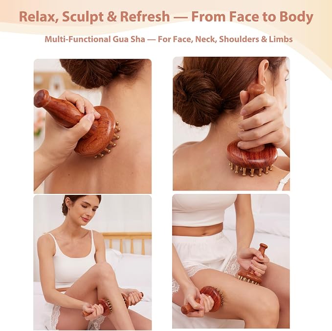 Meridian Massage Brush for Belly, 29 Teeth H62 Brass Massage Tool, Belly Massage Brush for Body and Scalp, Chinese SPA Gua Sha Tool for Body 黄铜经络刷 经络刷