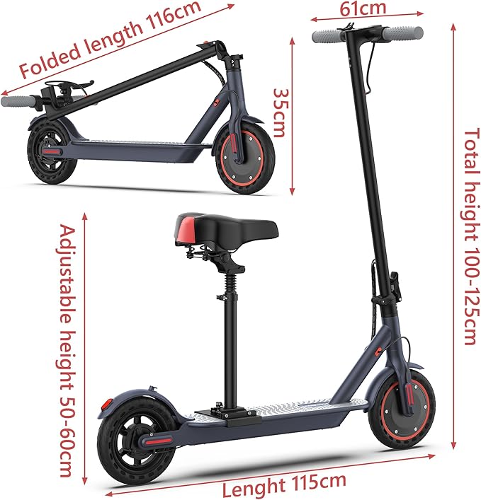 Maxshot Electric Scooter, 8.5" /10" /14" Tire, 16/19/22 Mph Top Speed, 12/16/21/27/28/49/50 Miles Long Range, Folding Escooter for Adults and Kids with Seat Bag, Dual Braking, Dual Suspension, App