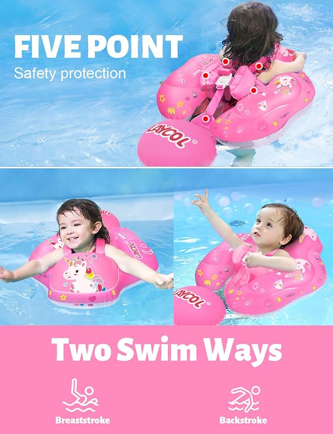 LAYCOL Baby Swimming Float Inflatable Baby Pool Float Ring with Sun Protection Canopy,add Tail no flip Over for Age of 3-36 Months