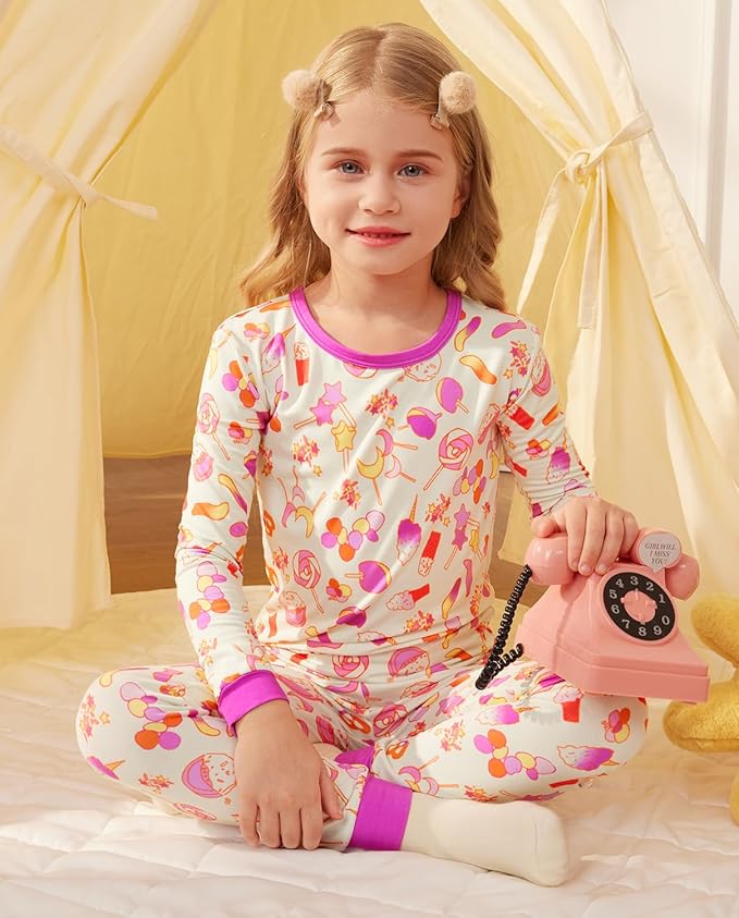 Bamboo Viscose Toddler Girls Kids Pajamas Unicorn Mermaid Pjs Long Sleeve Snug fit 12M-8Y 2pcs Soft Jammies