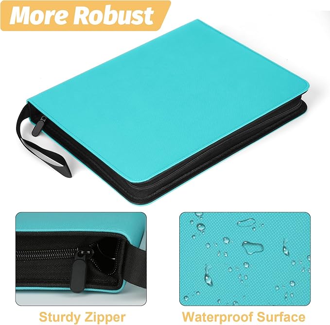 GERMUN 9 Pocket Card Binder, Premium Zip Trading Card Binder, 720 Double Sided Pocket PU Card Collection Binder, Collector Card Album, Card Folder for MTG, TCG, Sports Cards, Game Cards (LAKE BLUE)