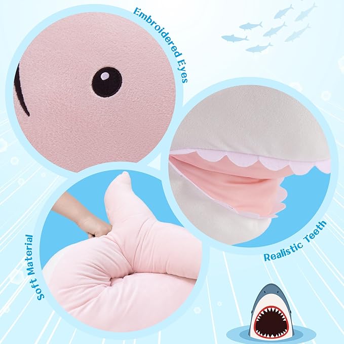 MaoGoLan Giant Shark Stuffed Animal, 51“ Large Stuffed Shark Plush Pillow for Kids Boys Girls Gift, Pink