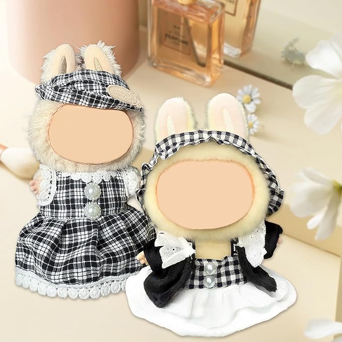 Doll Clothes for Labubu,Cute Outfit for 17cm Doll Clothe 2/3PCS Clothes and Hats Stylish Dolls Clothe for 17 cm Labubu,Casual Style Costumes for Labubu Dolls (Black White Skirt Set)