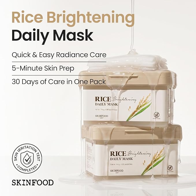 SKINFOOD Rice Daily Mask 30 Sheets, Korean Quick & Easy Daily Care Hacks, Large Capacity, Sheet Mask