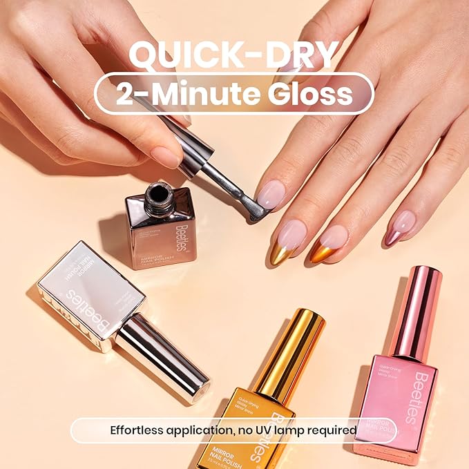 Beetles Mirror Nail Polish Set – Metallic Muse 6 Colors, High Gloss & Quick-Drying Metallic Nail Polish Set, Long-Lasting Air Dry Home DIY Perfect Nail Art Spring Gift for Women