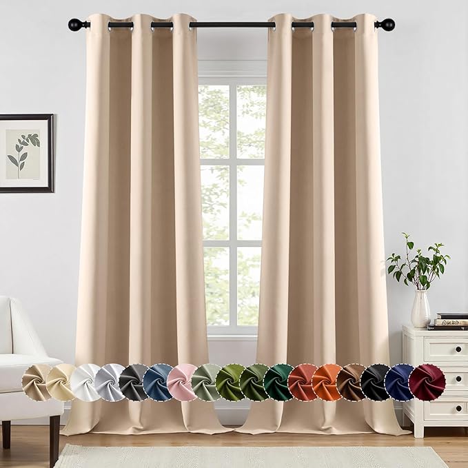 MIULEE Blackout Curtains for Bedroom 2 Panels 40 x 90 Inch Long Beige | Thermal Insulated, Living Room Darkening Grommet Drapes, Noise Reducing, Light Blocking Window Treatments