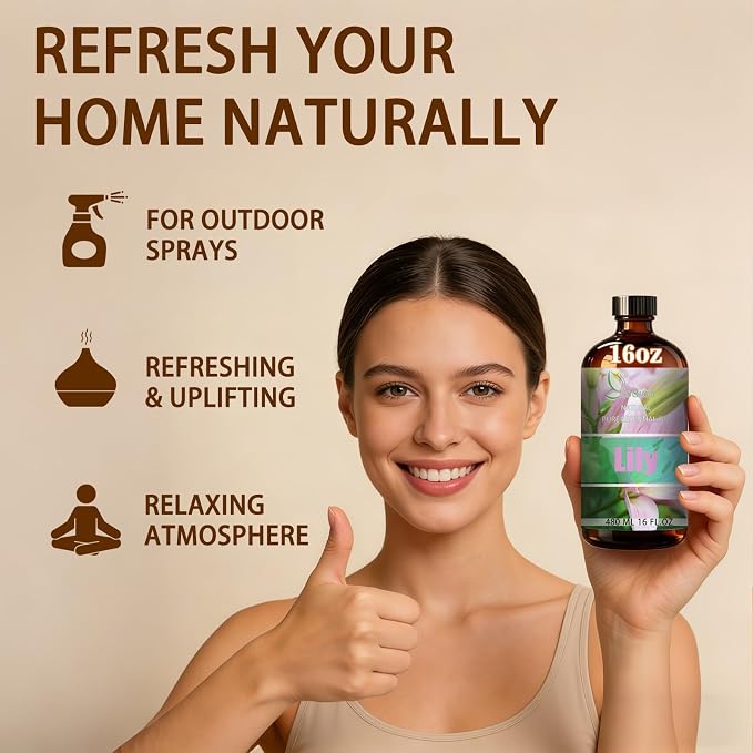 Lily Essential Oil, Lily Oil for Diffuser, 16 Fl Oz(480ml) | Candle Making, Soap Making, aroma, Strong Scent, Pure, Natural, Home Fragrance, Massage, Large Bottle