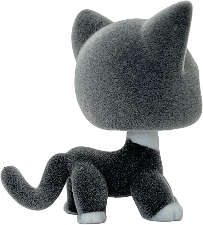 Custom Flocked Pet Shop Toy Fuzzy Animal Figure Short Hair Cat Kitty Kitten Deer OOAK (Black #2249)