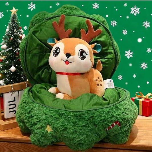 Christmas Tree Topper Elk & Cute Santa Claus Doll - Unique Christmas Holiday Decorations, Surprise Plush Toy for Friends & Children (D)