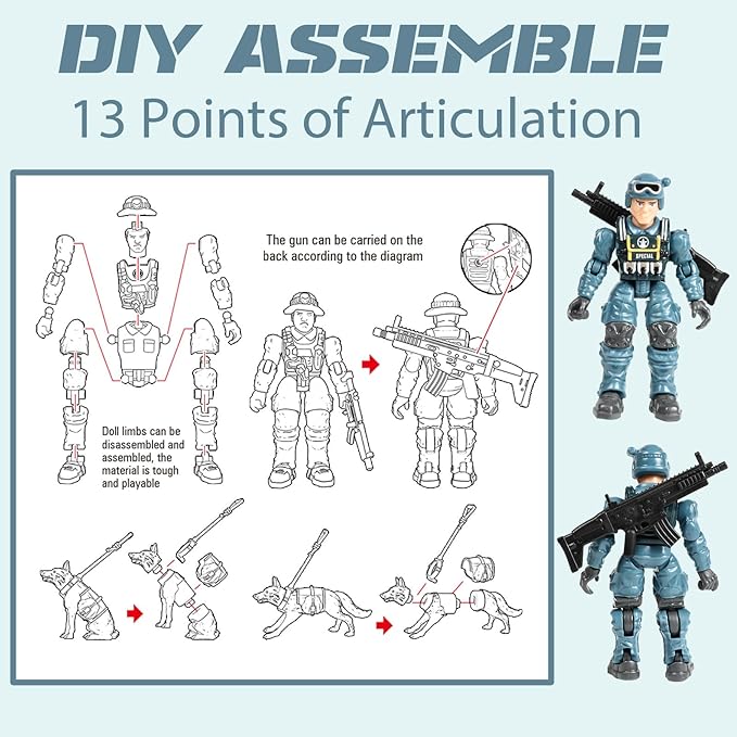 HAPTIME Army Men Action Figures with Weapons, Toy Soldiers for Boys, Plastic Army Toys for Boys 6-8, Birthday Gift for Military Collectors (6Pcs Blue)