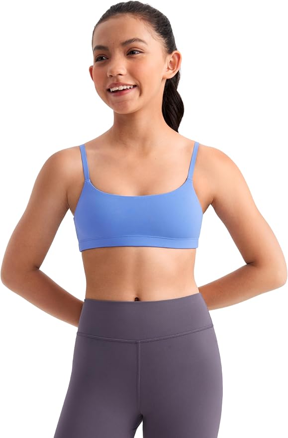 CRZ YOGA Girls Butterluxe Adjustable Spaghetti Strap Sports Bra - Yoga Athletic Casual Scoop Neck Crop Padded Kids Teen