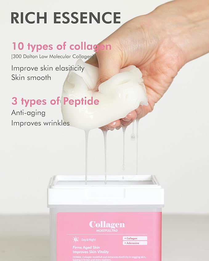 DERMAL Collagen Moistfull Toner Pad - Korean Toner Pad for Elasticity & Wrinkle Improvement with Peptides - Travel Kit 12 Pads, 3 Pack (Total 36 Pads)