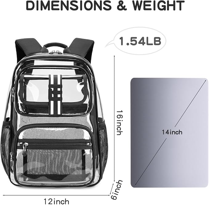 Cusangel Clear Backpack for kids,16in Heavy Duty Clear BookBag,TPU Large Capacity Black See Through bookbag for Stadiums,Concerts,Plastic transparente para mujer for 8Age+